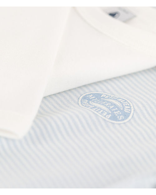 Petit Bateau Body Manica Lunga - Pacco da 2 - Bianco/Azzurro Millerighe - 100% Cotone Body Manica Lunga