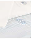 Petit Bateau Body Manica Lunga - Pacco da 2 - Bianco/Azzurro Millerighe - 100% Cotone Body Manica Lunga