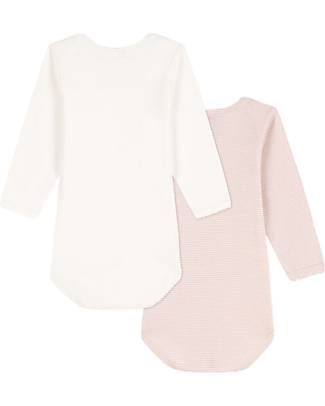 Petit Bateau Body Manica Lunga - Pacco da 2 - Bianco/Rosa Millerighe - 100% Cotone Body Manica Lunga