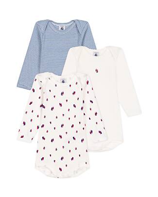 Petit Bateau Body Manica Lunga - Pacco da 3 - Bianco/Azzurro - Barchette e Righe - 100% Cotone Bio
Body Manica Lunga