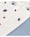 Petit Bateau Body Manica Lunga - Pacco da 3 - Bianco/Azzurro - Barchette e Righe - 100% Cotone Bio
 Body Manica Lunga