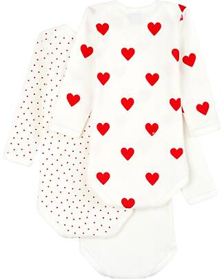 Petit Bateau Body Manica Lunga - Pacco da 3 - Bianco con fantasia a cuore/Bianco - 100 %Cotone Body Manica Lunga