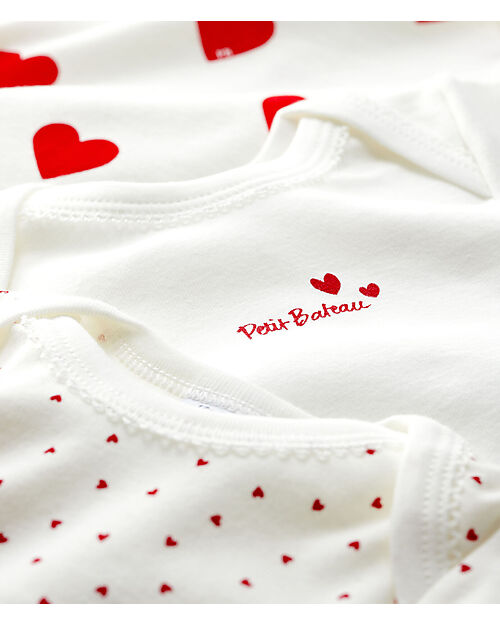 Petit Bateau Body Manica Lunga - Pacco da 3 - Bianco con fantasia a cuore/Bianco - 100 %Cotone Body Manica Lunga