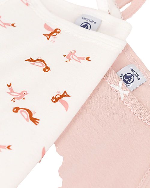 Petit Bateau Body Manica Lunga - Pacco da 3 - Bianco con Uccellino Singolo/Rosa/Bianco con Fantasia Uccellini - 100% Cotone Body Manica Lunga