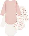Petit Bateau Body Manica Lunga - Pacco da 3 - Bianco con Uccellino Singolo/Rosa/Bianco con Fantasia Uccellini - 100% Cotone Body Manica Lunga