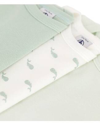 Petit Bateau Body Manica Lunga - Pacco da 3 - Bianco e Verde Salvia - Balene - 100% Cotone Bio Body Manica Lunga