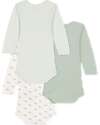 Petit Bateau Body Manica Lunga - Pacco da 3 - Bianco e Verde Salvia - Balene - 100% Cotone Bio Body Manica Lunga