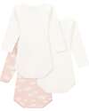 Petit Bateau Body Manica Lunga - Pacco da 3 - Bianco/Rosa con Nuvole - 100% Cotone Bio Body Manica Lunga