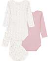 Petit Bateau Body Manica Lunga - Pacco da 3 - Bianco Rosa - Fiori - 100% Cotone Bio Body Manica Lunga