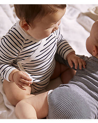 Petit Bateau Body Manica Lunga - Pacco da 3 - Righe - Blu Navy/Bianco - 100% Cotone Body Manica Lunga