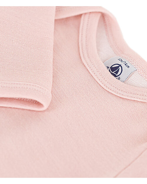 Petit Bateau Body Manica Lunga - Rosa - Lana e Cotone Body Manica Lunga