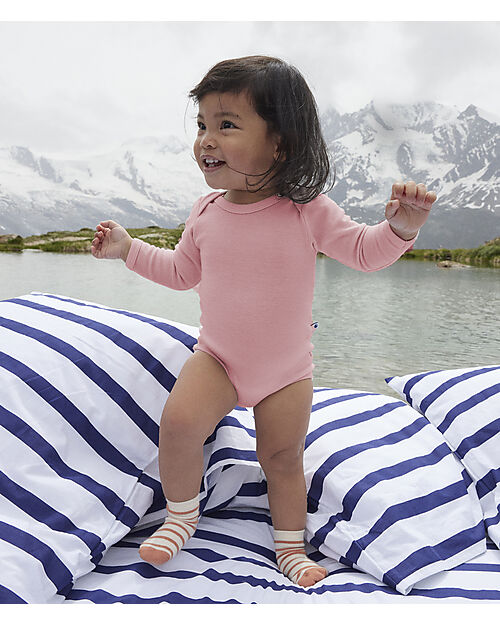 Petit Bateau Body Manica Lunga - Rosa - Lana e Cotone Body Manica Lunga