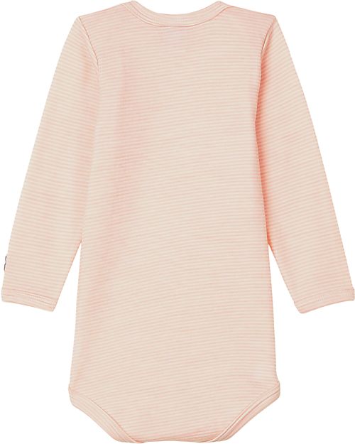 Petit Bateau Body Manica Lunga - Rosa Millerighe- Lana e Cotone Biologico Body Manica Lunga