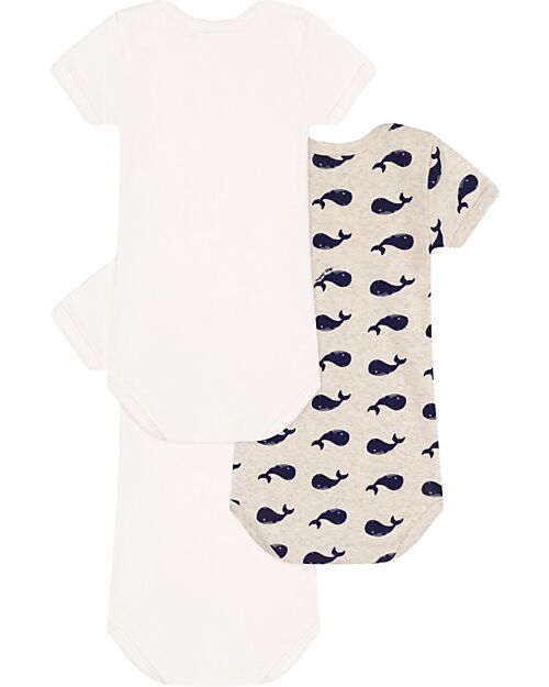Petit Bateau Body Maniche Corte - Pacco da 3 - Balene - 100% Cotone Bio Body Manica Corta