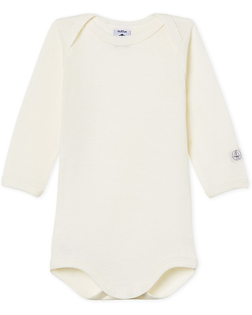 Petit Bateau Body Maniche Lunghe Super Caldo, Bianco - Lana e Cotone Body Manica Lunga