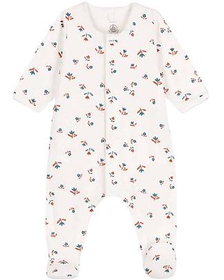 Petit Bateau Body/Pigiama Manica Lunga - Marshmallow - Fiori - Bianco - 100% Cotone Tutine Lunghe