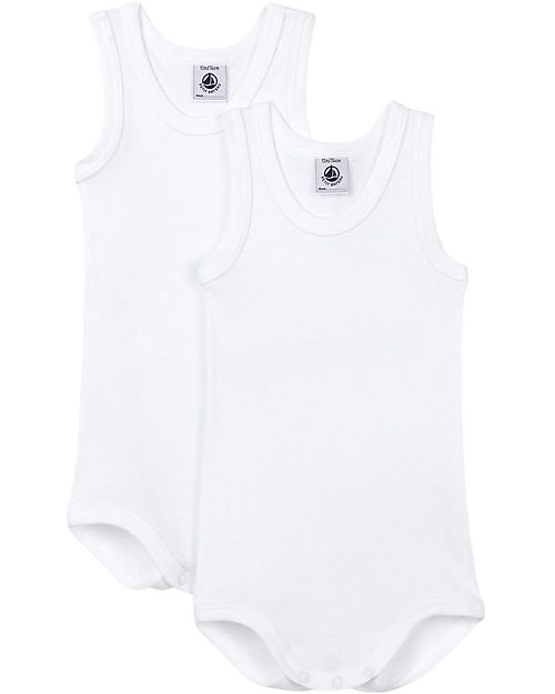 Petit Bateau Body Senza Maniche, Pacco da 2 - Bianco - 100% Cotone Body Manica Corta