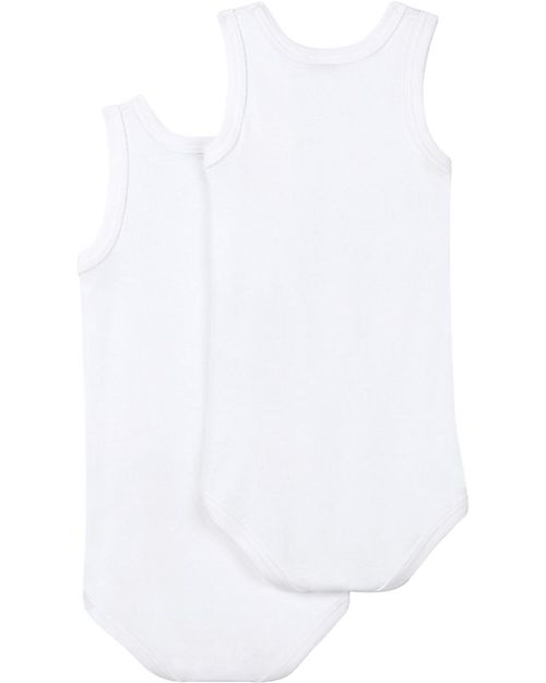 Petit Bateau Body Senza Maniche, Pacco da 2 - Bianco - 100% Cotone Body Manica Corta