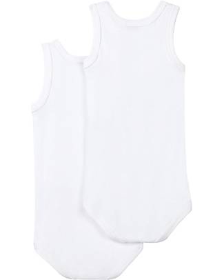 Petit Bateau Body Senza Maniche, Pacco da 2 - Bianco - 100% Cotone Body Manica Corta