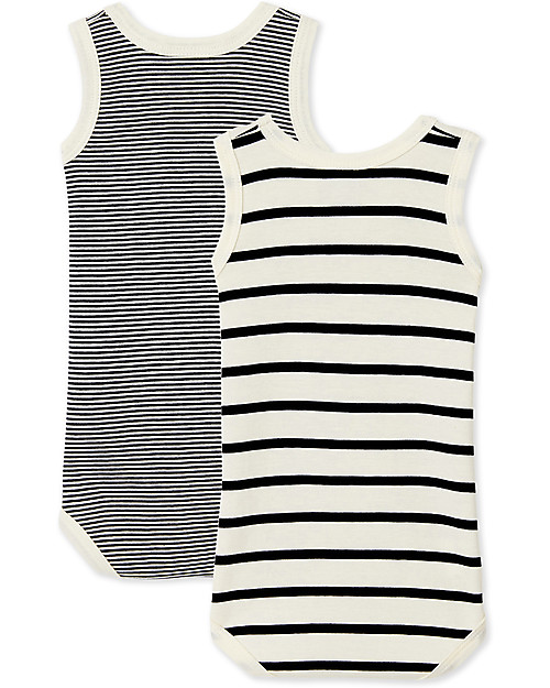 Petit Bateau Body Senza Maniche, Pacco da 2, Righe Bianco e Blu - 100% cotone Body Manica Corta