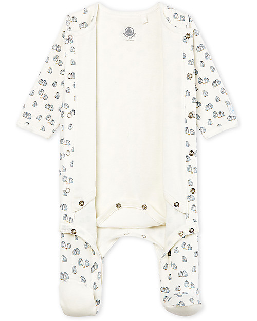 Petit Bateau Bodyjama: Body+Pigiama, Bianco/Uccellini - Ciniglia Pigiami