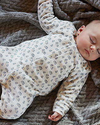 Petit Bateau Bodyjama: Body+Pigiama, Bianco/Uccellini - Ciniglia Tutine Lunghe Con Piedi