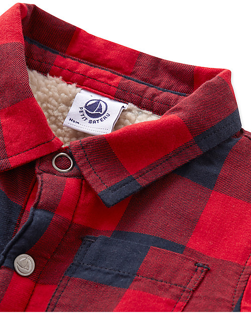 Petit Bateau Camicia imbottita in Pile  - Quadri Blu/Rosso Camicie_
