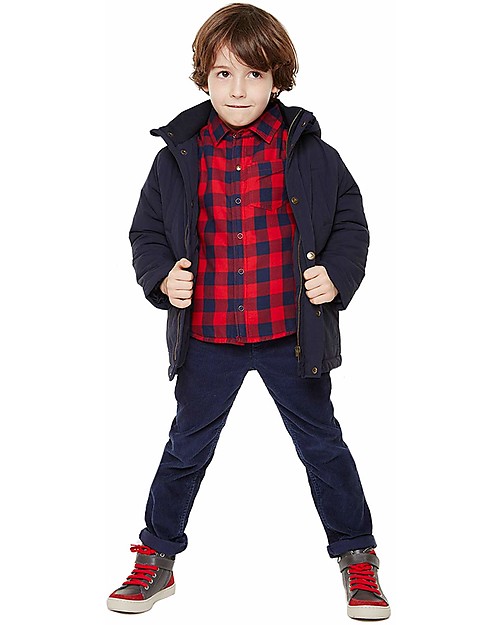 Petit Bateau Camicia imbottita in Pile  - Quadri Blu/Rosso Camicie_