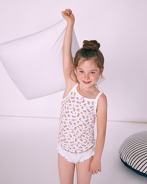 Petit Bateau Canotta Bimba, Pacco da 2, Fiori/Rosa - 100% Cotone Canottiere