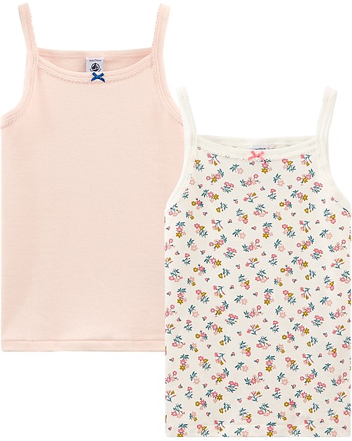 Petit Bateau Canotta Bimba, Pacco da 2, Fiori/Rosa - 100% Cotone Canottiere