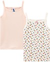 Petit Bateau Canotta Bimba, Pacco da 2, Fiori/Rosa - 100% Cotone Canottiere