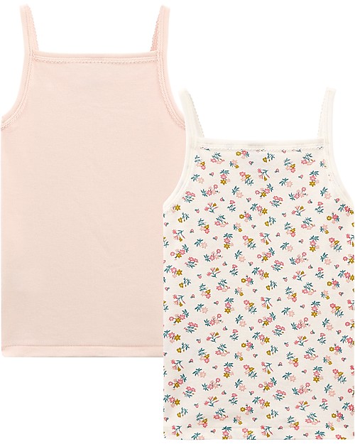 Petit Bateau Canotta Bimba, Pacco da 2, Fiori/Rosa - 100% Cotone Canottiere