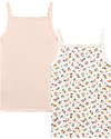 Petit Bateau Canotta Bimba, Pacco da 2, Fiori/Rosa - 100% Cotone Canottiere