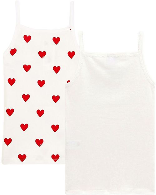 Petit Bateau Canotta - Pacco da 2 - Bianco/Cuori - 100% Cotone Oeko-Tex Canottiere
