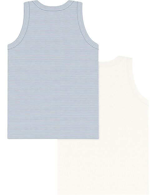 Petit Bateau Canotta - Pacco da 2 - Bianco e Azzurro - Righe - 100% Cotone Bio Canottiere