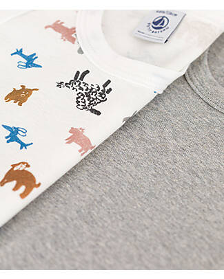 Petit Bateau Canotta - Pacco da 2 - Grigio e Fantasia Animali - 100% Cotone Bio Canottiere