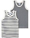 Petit Bateau Canotta - Pacco da 2 - Righe Bianco e Nero - 100% Cotone Canottiere