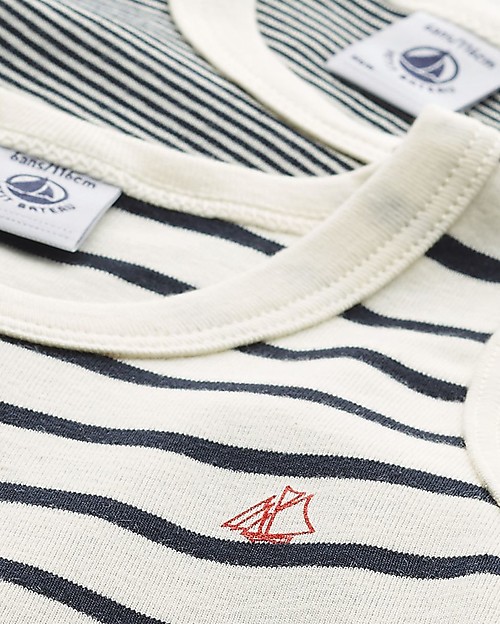 Petit Bateau Canotta - Pacco da 2 - Righe Bianco e Nero - 100% Cotone Canottiere