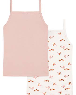 Petit Bateau Canottiera da Bambina - Pacco da 2 - Rosa/Bianco con Uccellini - 100% Cotone Biologico Canotte