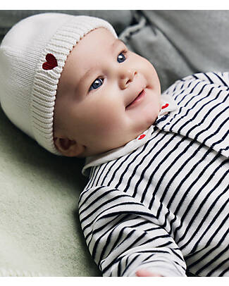 Petit Bateau Cappellino Neonato in Cotone - Bianco - Cuore Cappelli Neonato
