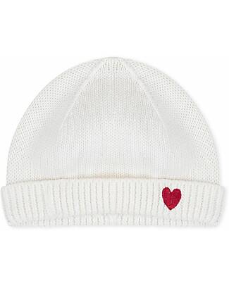 Petit Bateau Cappellino Neonato in Cotone - Bianco - Cuore Cappelli Neonato