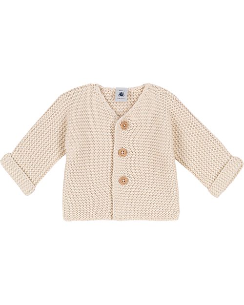 Petit Bateau Cardigan Lavorato a Maglia - Beige - 100% Cotone Organico Cardigan