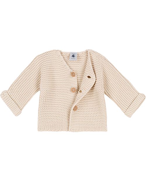 Petit Bateau Cardigan Lavorato a Maglia - Beige - 100% Cotone Organico Cardigan