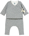 Petit Bateau Completo Bebe Due Pezzi in Tubique Trapuntato, Grigio - Cotone bio Body Manica Lunga
