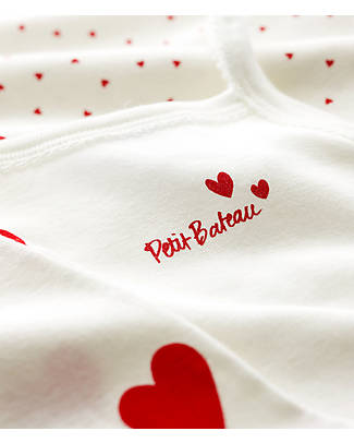 Petit Bateau Confezione da 3 Body con Spalline - Bianco/Cuori - 100% Cotone Organico Body Manica Corta