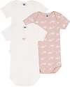 Petit Bateau Confezione da 3 Body Manica Corta - Bianco/Rosa - Fantasia Balena - 100% Cotone Organico Body Manica Corta