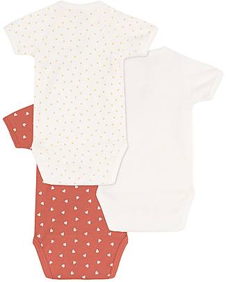 Petit Bateau Confezione da 3 Body Manica Corta - Cuori - Rosso/Bianco/Giallo - 100% Cotone Body Manica Corta