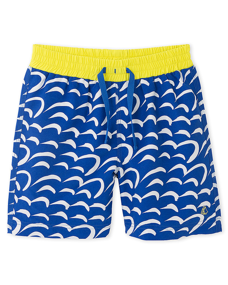 Petit Bateau Costume Bimbo a Pantaloncino, Blu/Giallo - 12 mesi bambino