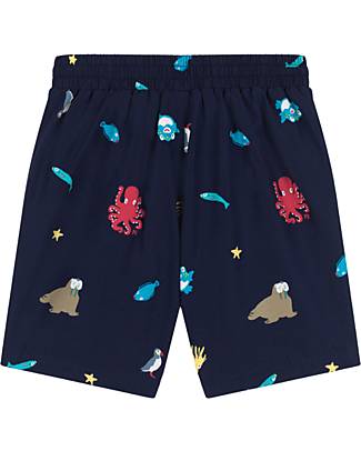Petit Bateau Costume da Bagno - Fantasia Animali Marini - Blu Scuro - Materiale Riciclato Boxer Mare
