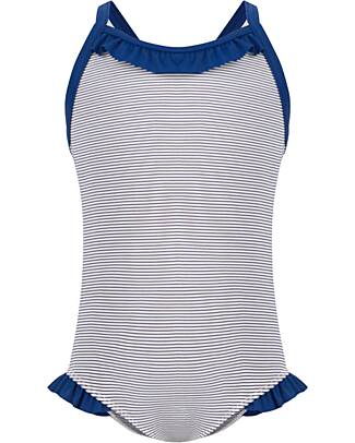 Petit Bateau Costume Intero - Bianco/Blu - Righe - con Volant Costumi Interi